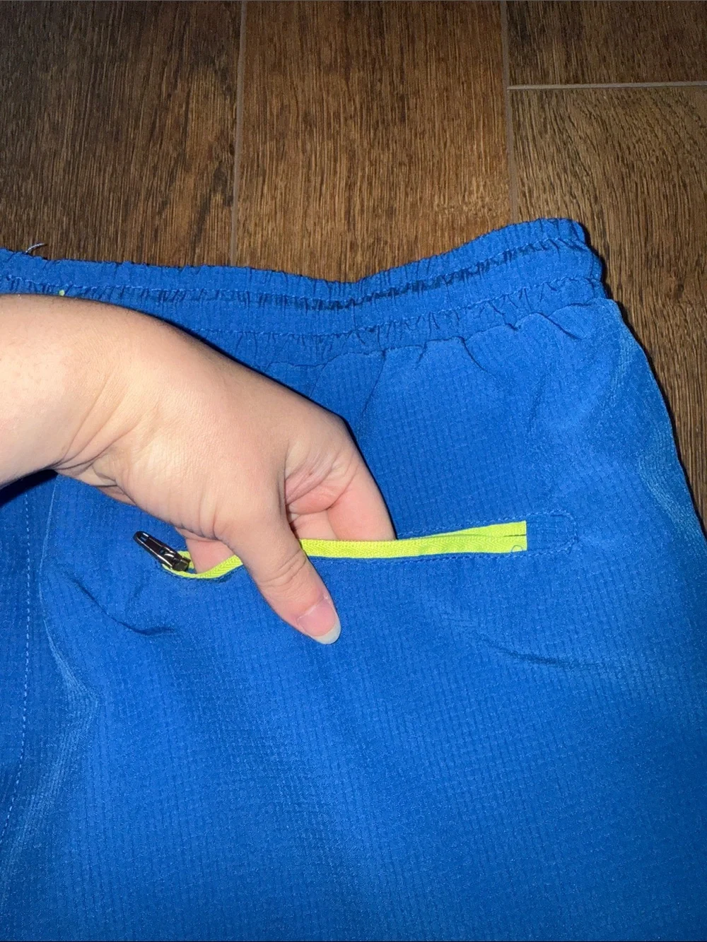 Eddie Bauer Blue Athletic Shorts with Lime Mesh Lining
